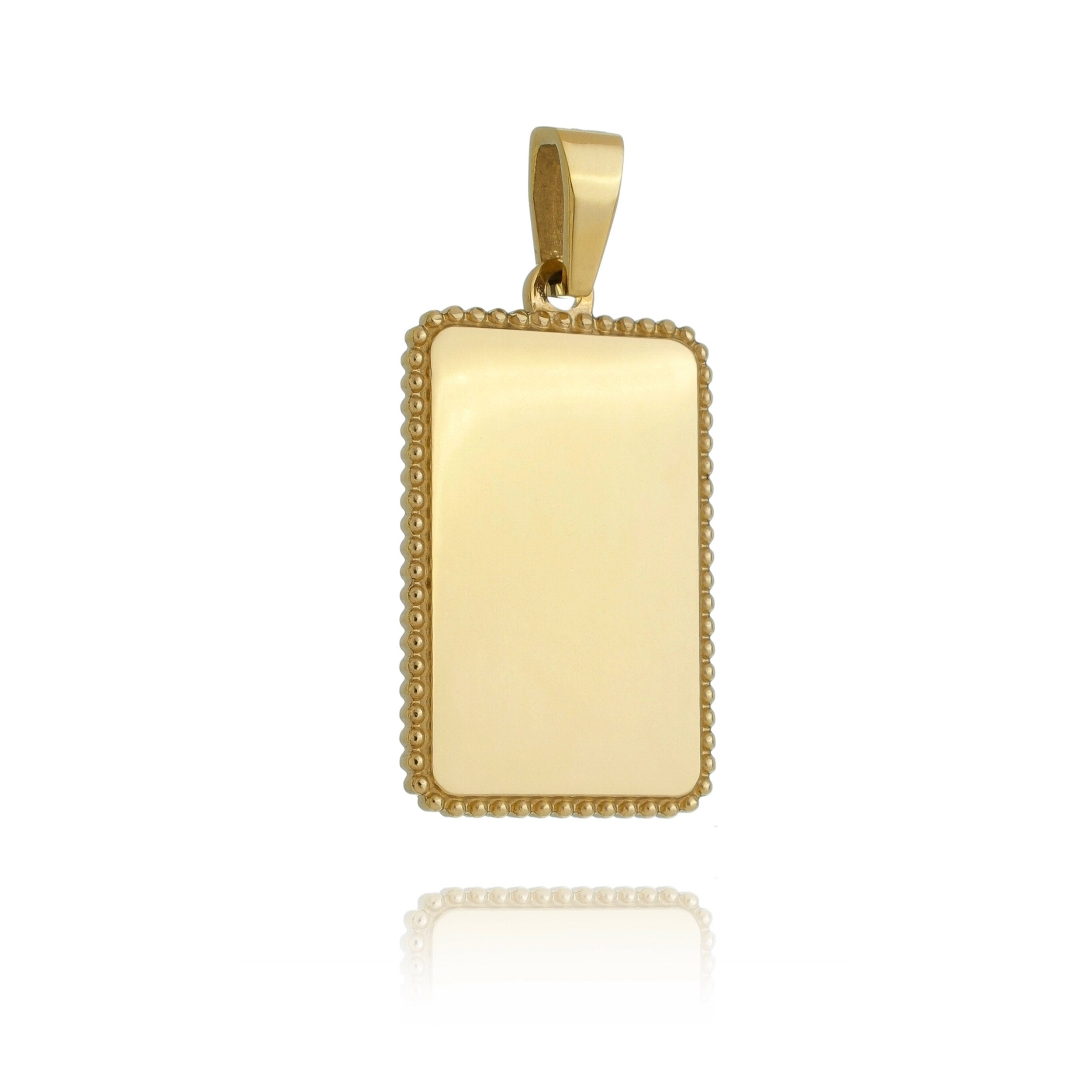 Engravable Rectangle Pendent - Border.  We have in both 18k Gold and Stainless Steel 