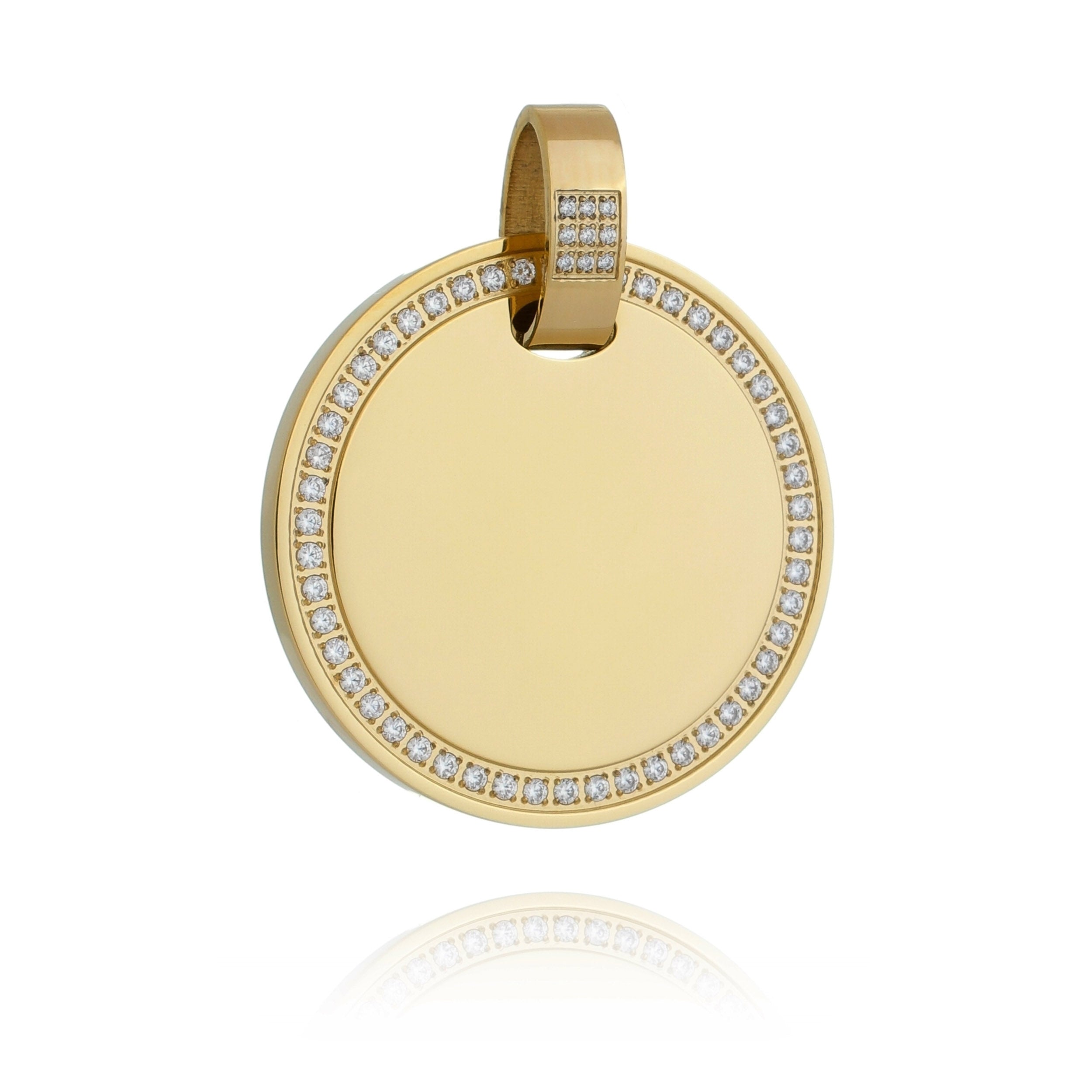 Engravable Round Pendant - Cubic Zirconia