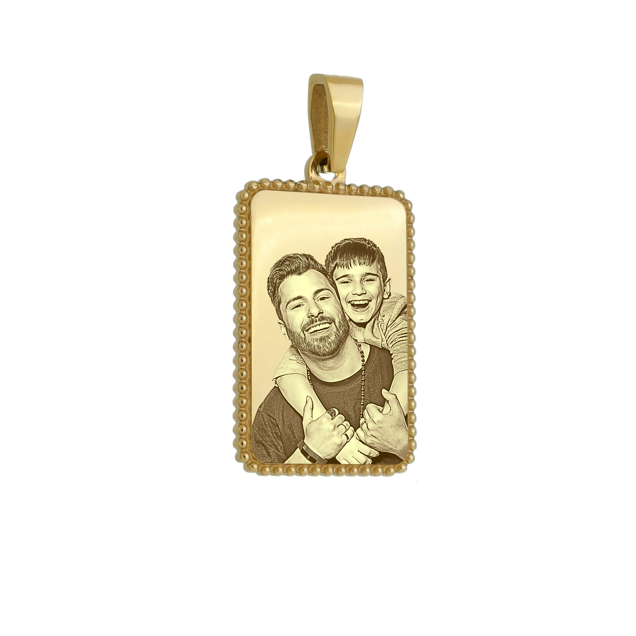 18k Gold  Rectangle Pendent - Border.  Engraved Father and Son