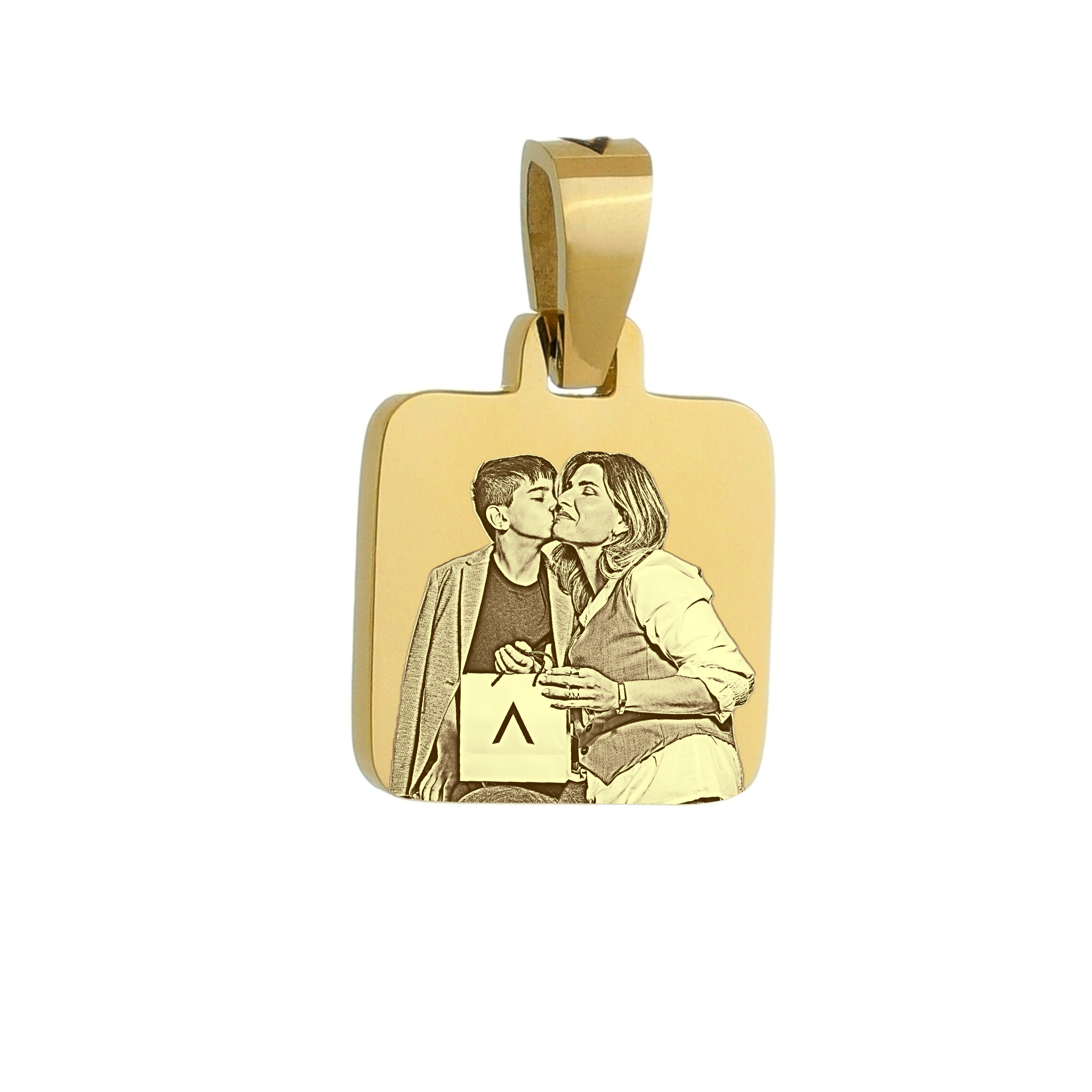 Square Pendent - Premium - Gold - Engraved Mother and Child