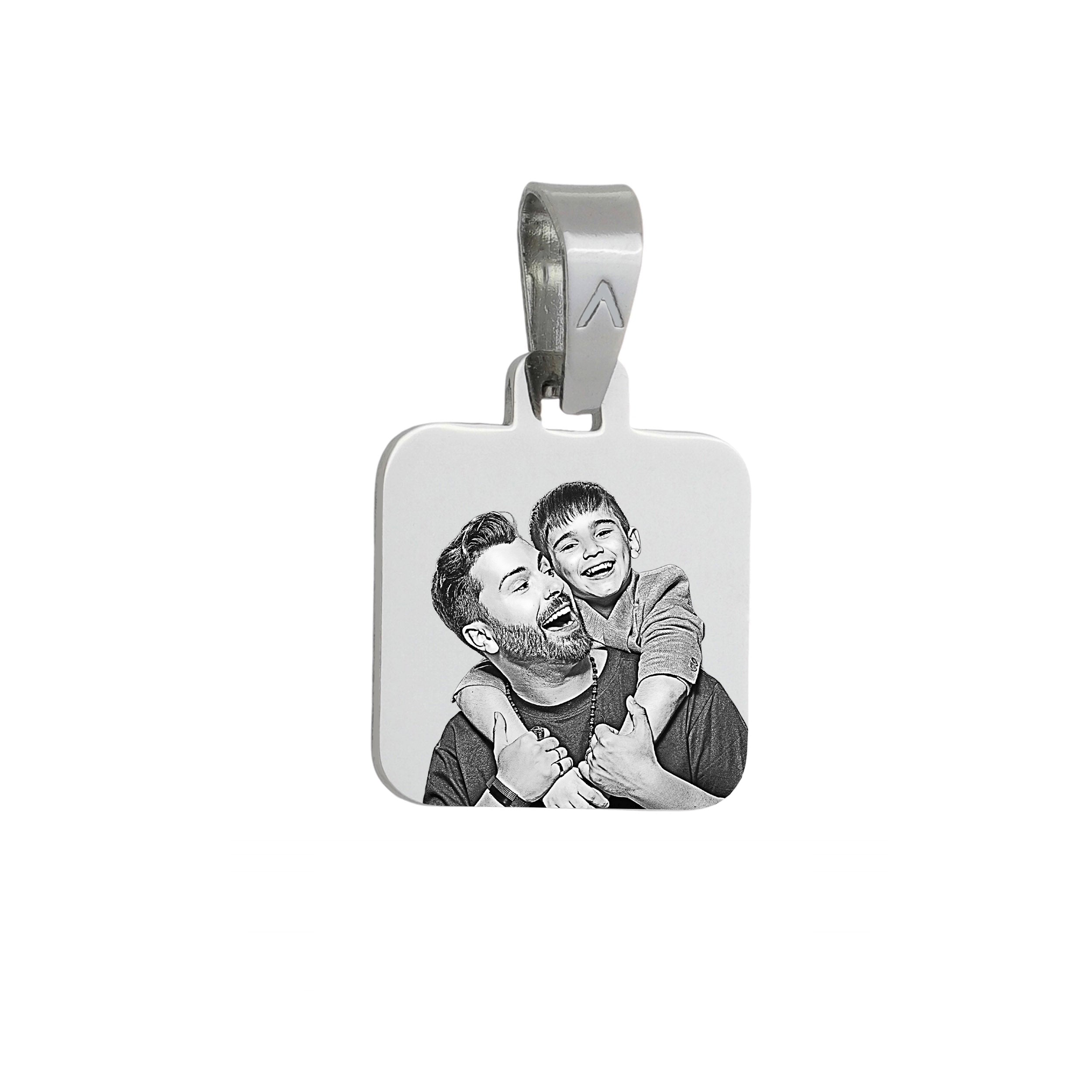 Square Pendent - Premium - Stainless Steel - Engraved Father and Son