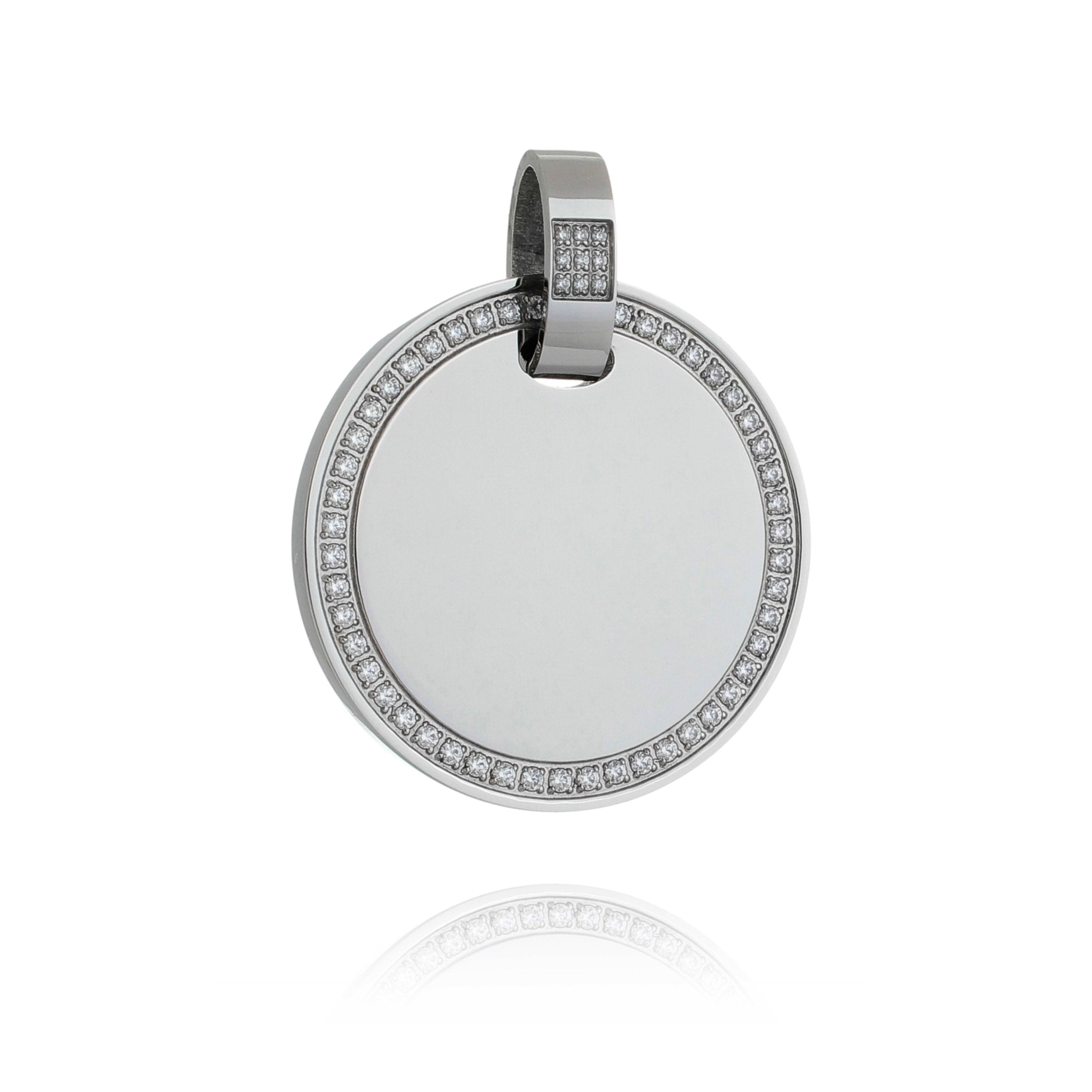 Engravable Round Pendant - Cubic Zirconia