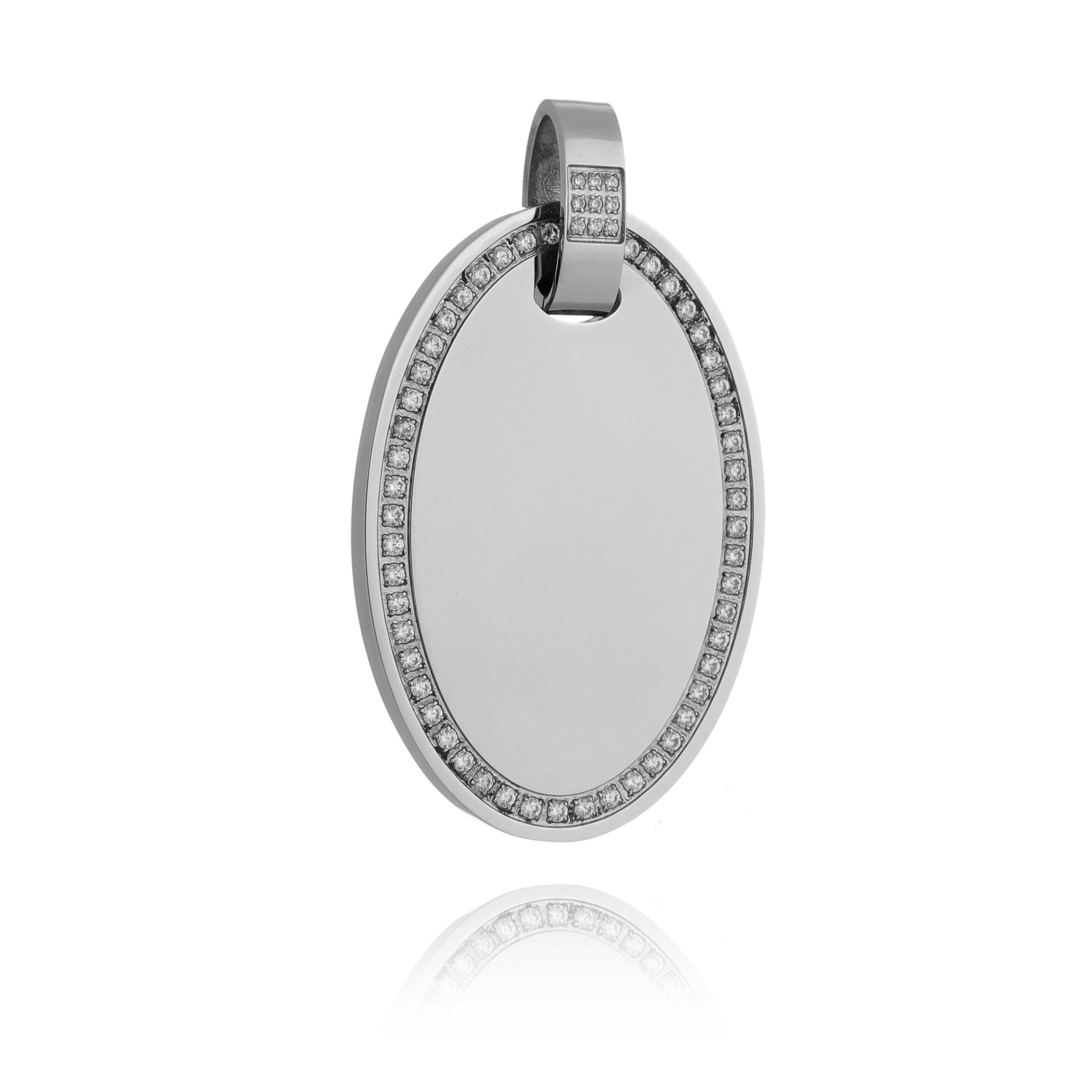 Engravable Oval Pendant - Cubic Zirconia